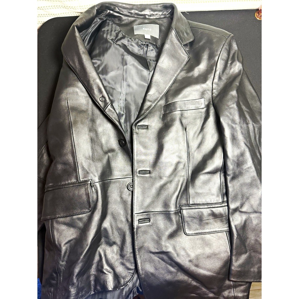 apt.9 Men's Black Leather Blazer Jacket Size 38 Regular Lined Pockets